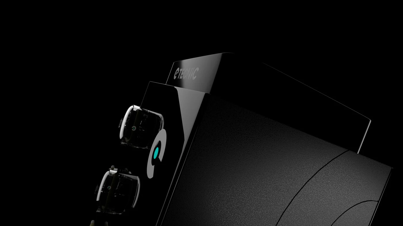 Close 3D view of TECNIC equipment with highlights against a dark background