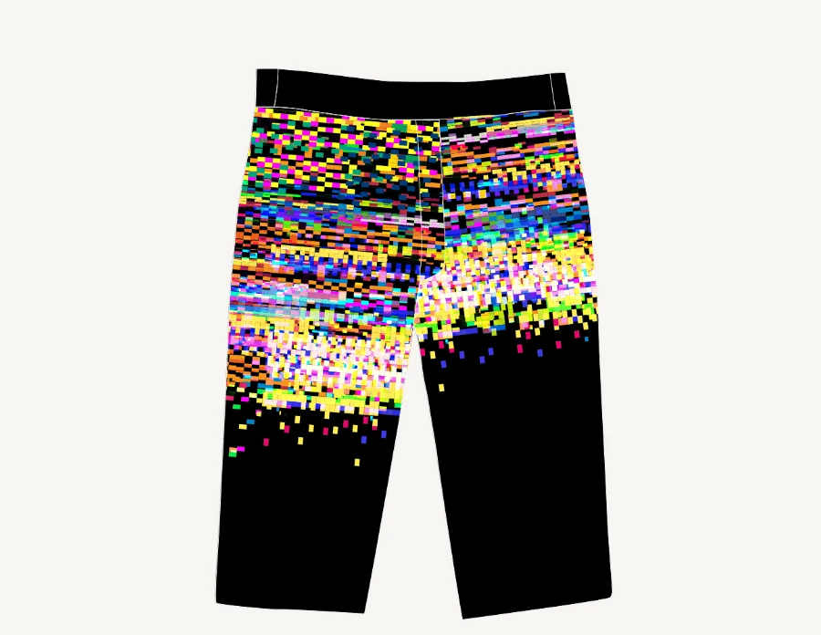 Megamo and BSIX enduro shorts with a matching colourful graphic pattern