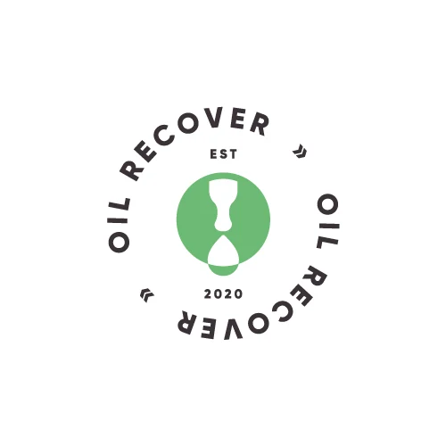 Oil Recover circular black wordmark with a green oil-drop symbol