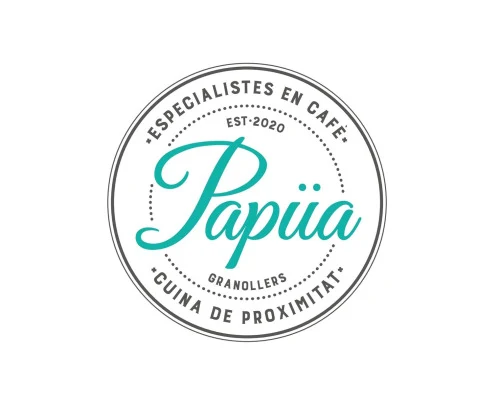 Papua Cafe circular identity with turquoise lettering