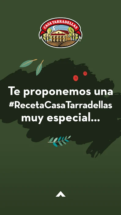 Casa Tarradellas recipe teaser story with white type on a green background